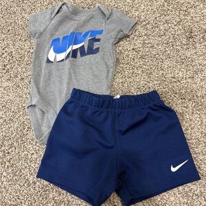Nike Gray Onesie with Blue Logo and Navy Shorts